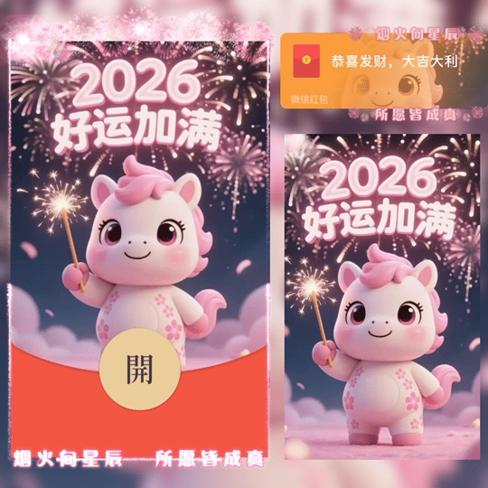 【红包封面】2026好运加满粉马/yu